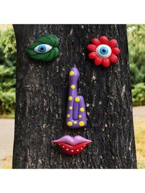 Colorful Outdoor Tree Faces Decor - Funny Art for Patio & Garden Walls